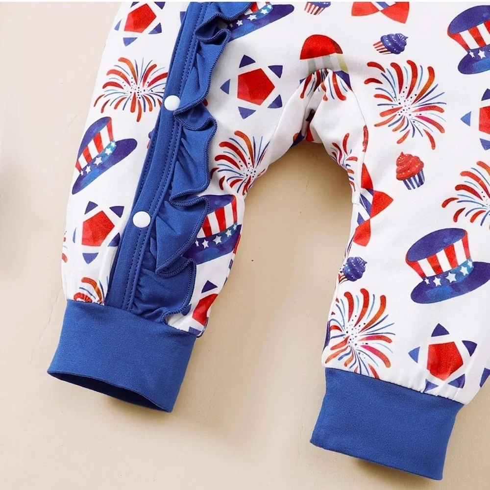 4th of July Baby Girl Outfits Jumpsuit Short Sleeve American Flag romper 6-9M